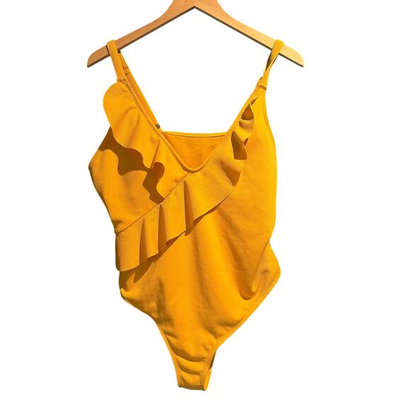 Boho Ruffle Flattering mustard yellow one piece swimsuit Size 3XL Swim Hot Tub - Picture 1 of 6